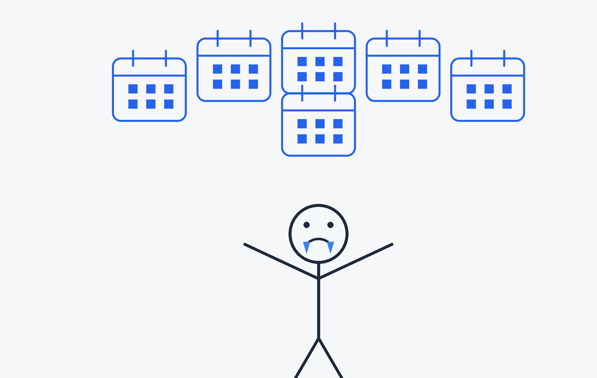 One person overwhelmed by multiple calendars